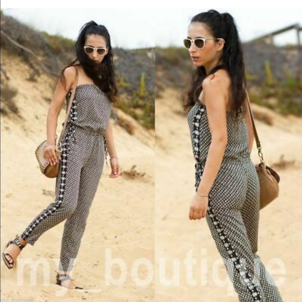 Zara black / white print sleeveless jumpsuit